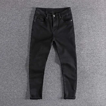 

2019 New black trend elastic comfortable youth cropped trousers original men's jeans for promotion high quality simple designer