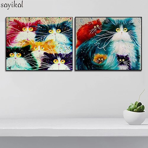 Painting AB DIY Краска по номерам кошка в рамке картина DIY Раскраска по номерам на холсте красочные кошки домашний декор акриловая краска для рисования - Цвет: Painting AB