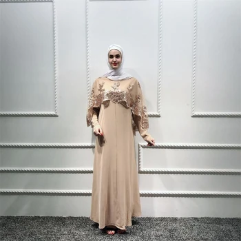 

2020 Elegant embroidery wedding muslim dress womens sequins abaya islamic ladies clothing 2 pieces luxury dresses plus size