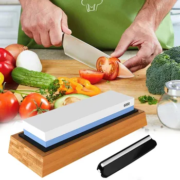 

Behogar 1000/6000 Grit Double-side Knife Sharpener Sharpening Stone Grindstone Whetstone with Base for Home Kitchen Supplies