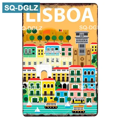 [SQ-DGLZ] LISBOA город металлический знак оловянный знак винтажный Декор доска для поделок домашний декор живопись таблички художественный плакат - Цвет: 1495