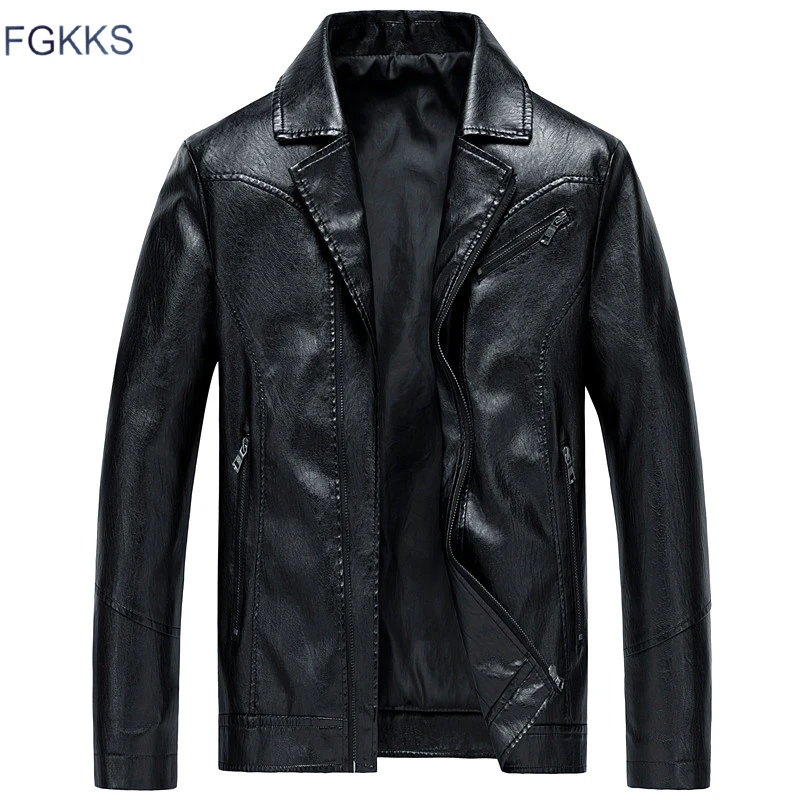 

FGKKS Fashion Leather Jackets Male Autumn Winter Men's Casual Slim Fit Motorcycle Faux Jacket Men High Quality PU Jackets Coats