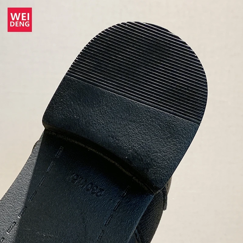 Weideng/высокие сапоги до бедра из спилка на 3 см; зимние сапоги; женские носки на шнуровке; нескользящая обувь; цилиндрическая длина 40 см