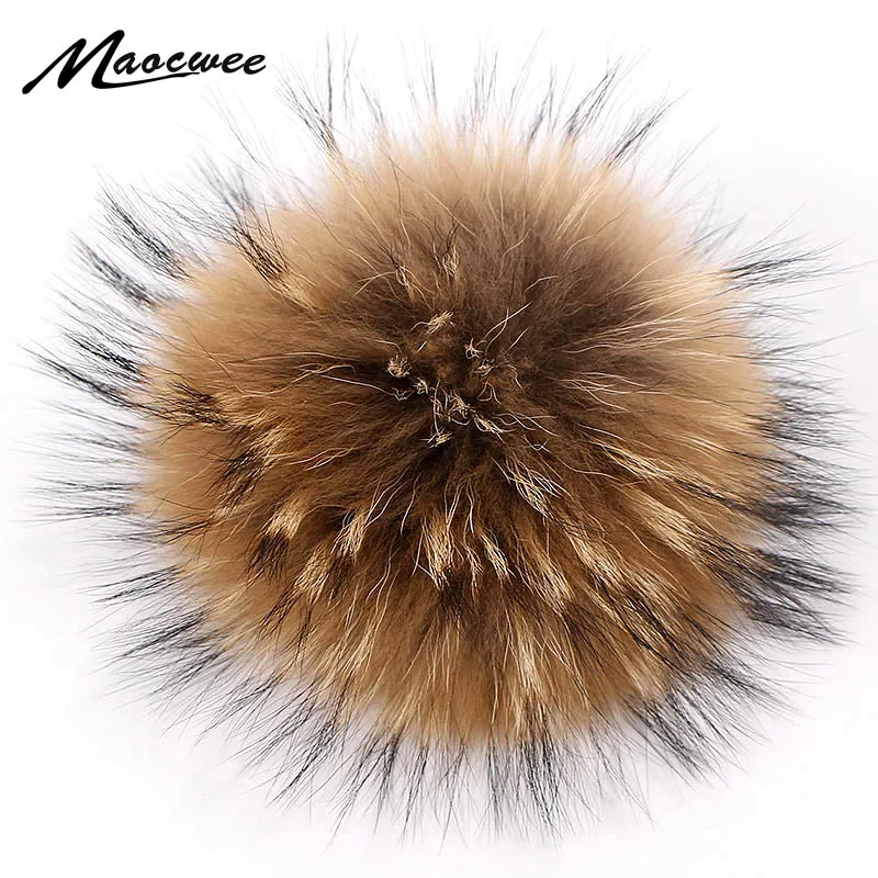 

DIY pompon Real Raccoon Fur pom poms Fur Balls For Hat Cap Beanie Decorate Snap Fastener Big 15cm Pompom Natural Animal Hairball
