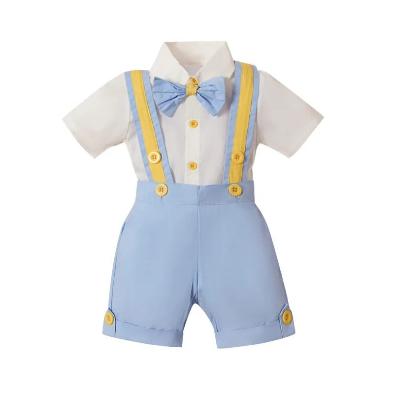 Г. Милая Одежда для новорожденных мальчиков рубашка с короткими рукавами+ короткие штаны комплект одежды для маленьких джентльменов с отложным воротником - Цвет: As shown