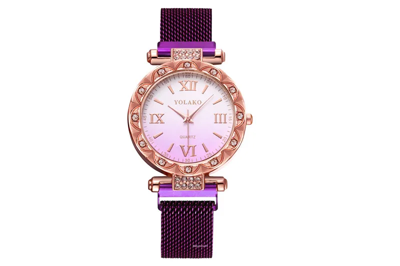 purple color belt lady magnetic clasp crystal mesh watch for women hot selling quartz casual wrist watch wholesale clock - Цвет: purple