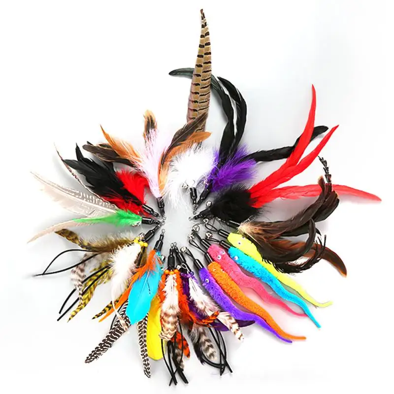 1PCS Hot Sale Cat Toys Teaser Cat Stick Feather Toys Kitten Funny Colorful Rod Cat Wand Toys Colorful Pole Cta Toy Pet Supplies