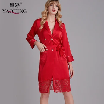 

YAO TING 2020 High Quality Night Dress Satin Silk Lace Women Nightgowns High-end style Ladies Sleepwear Soft Femme Camisola sexy