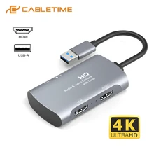 CABLETIME USB 3.0 karta przechwytująca 4K HDMI kompatybilna kamera z funkcją nagrywania w pętli na USB 1080P do przełączania kamery nagrywanie na żywo przechwytywanie HDMI C386