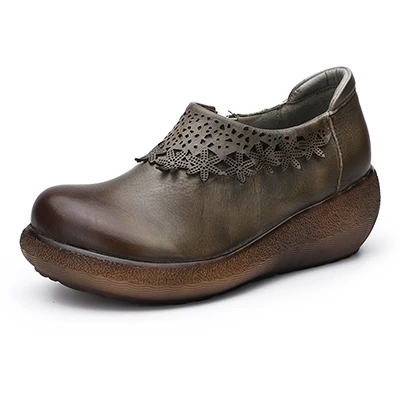 VALLU/ г. Новая Осенняя обувь на толстой платформе женские удобные винтажные мягкие туфли ручной работы из кожи в стиле ретро - Color: Gray