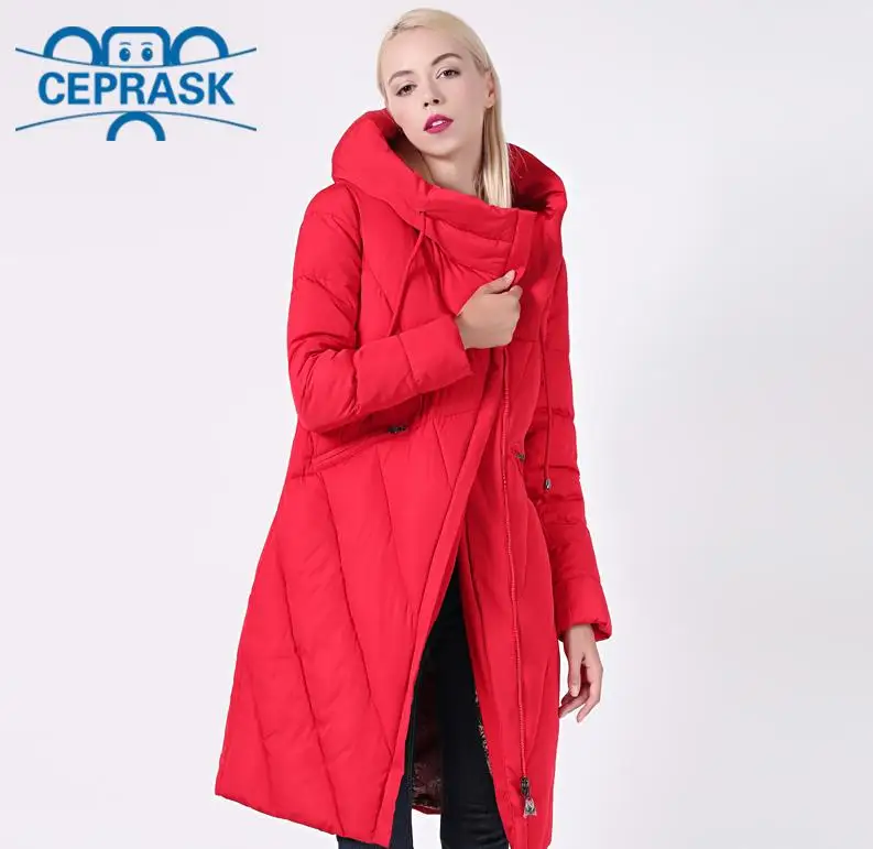 Новинка зимнее пальто для женщин пуховик женский большие размеры 6XL 58/60 длинный ветрозащитный воротник Женская парка стильная Толстая Женская куртка с капюшоном CEPRASK - Цвет: Red