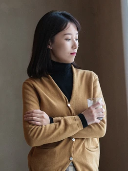 

CYNTHIA Women V-neck knitwear Long-sleeve Knitted Cardigan Female Sweater Spring Autumn Crochet