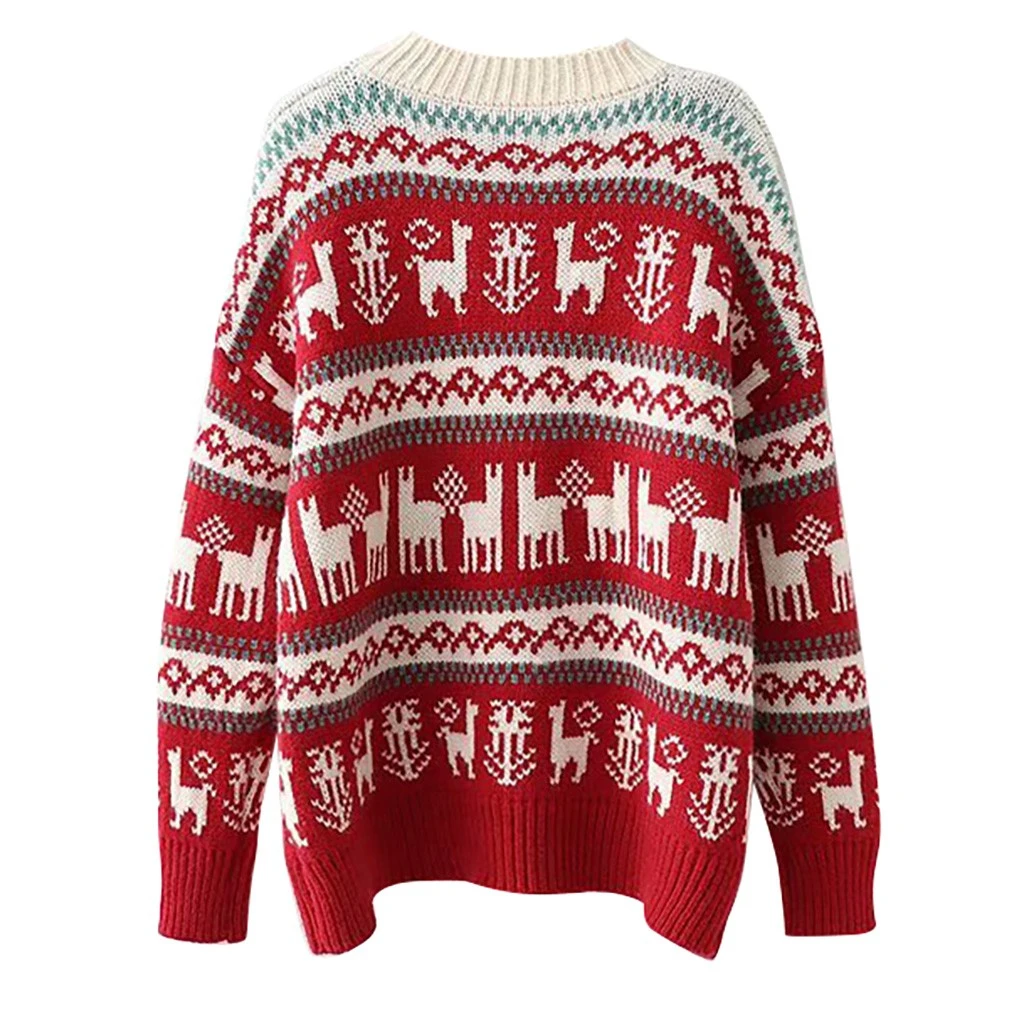 JAYCOSIA Women Lady Jumper Sweater O-Neck Pullover Tops Coat Christmas Elk Print Knit Winter Ladies Warm Sweaters Clothing 1016 | Женская