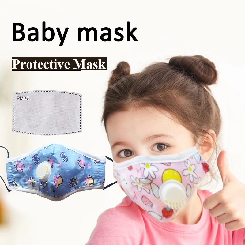 

PM2.5 Children Cotton Anti Dust Baby Mask Activated Carbon Filter Windproof With Breathing Valve Face Mask PK N95 FFP3 Mask