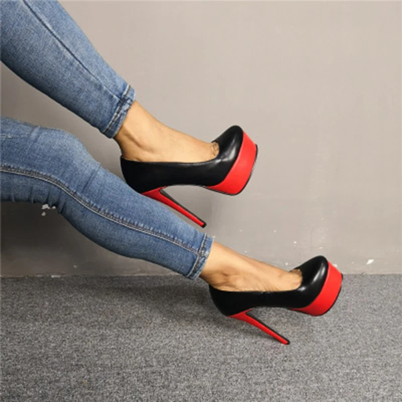 Tacones mujer Черные туфли-лодочки из лакированной кожи на платформе с красным