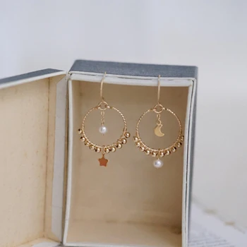 

Fine Moon Pendant Earrings Freshwater Pearl 14K Gold Earrings Modern Popular Wild Jewelry Earrings Beautifully Packed