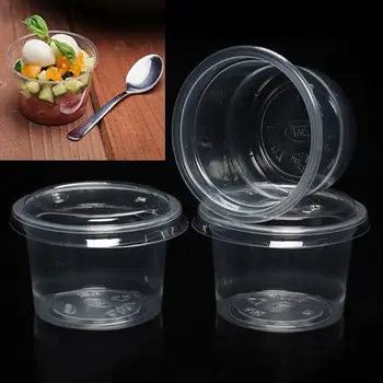 

100pcs 120ml Disposable Portion Cups Condiment Cup with Cover for Sauce Yogurt Jelly Pudding