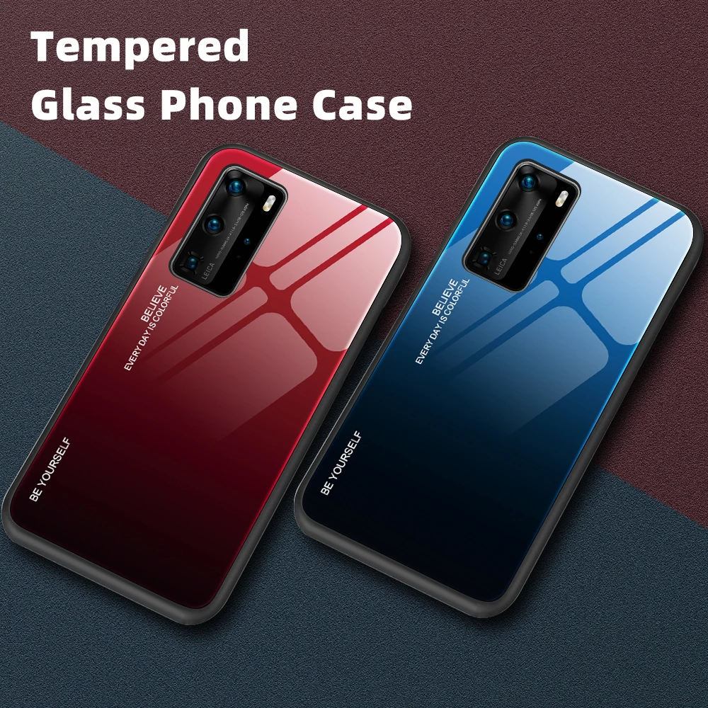 Градиентное закаленное стекло для Huawei P40 Lite P30 Pro мягкий боковой жесткий чехол