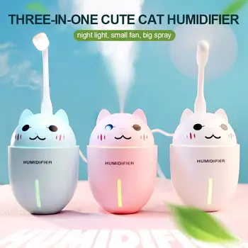 

3 in 1 Air Humidifier with LED Night Lamp Mini Fan 320ml Aroma Essential Oil Diffuser USB Fogger Mist Maker for Home Office Car