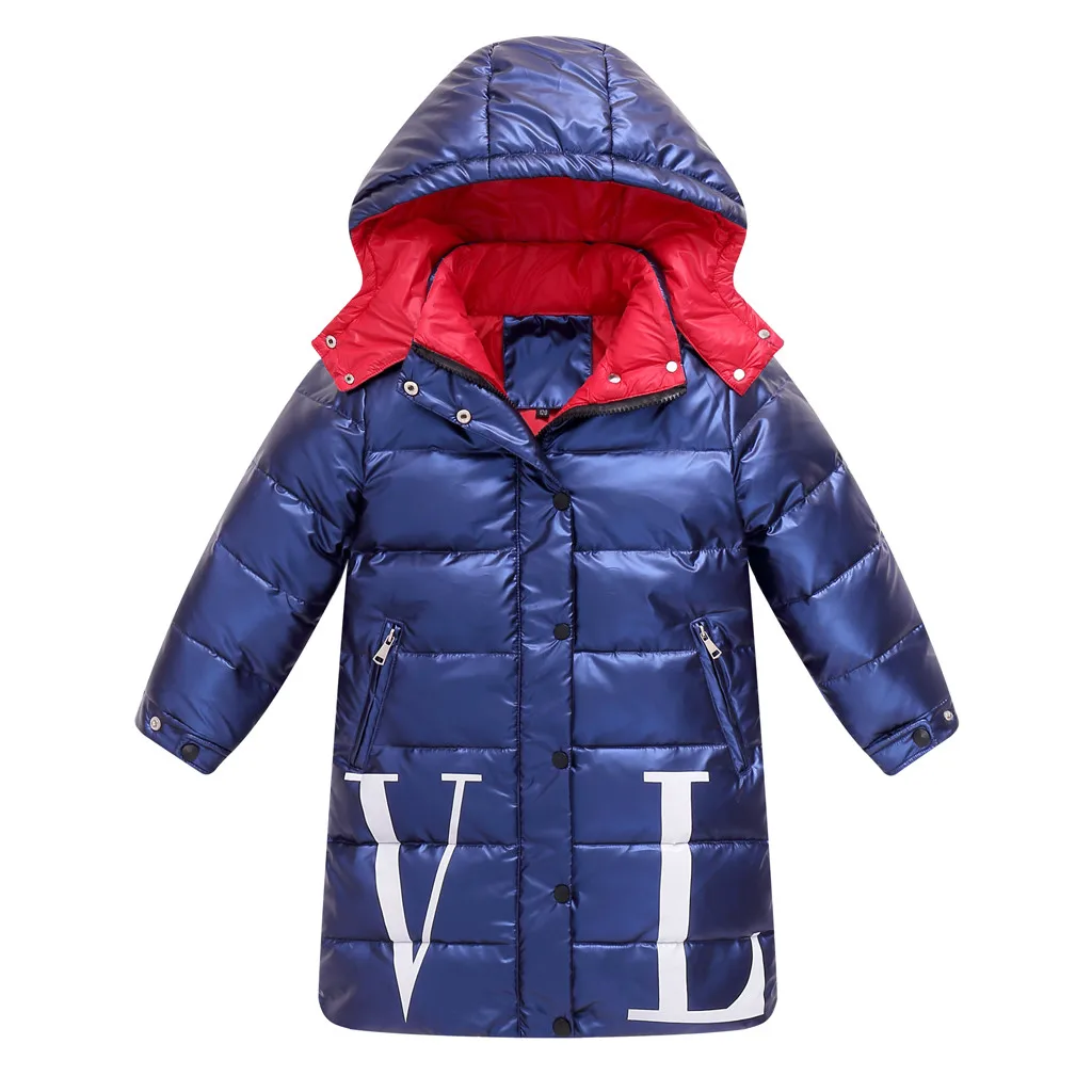 Г. Детское пальто Зимняя Детская куртка однотонные теплые водонепроницаемые пальто с капюшоном и надписью для мальчиков одежда для малышей Одежда для девочек L30914 - Цвет: BU