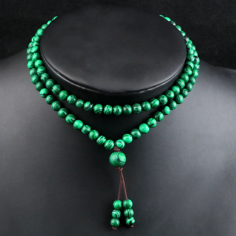 Natural Stone Bracelet Malachite Stone Tasbih Musulman Rosary Prayer 108 Beads Elastic Budda Necklace Charm Wrist Bangles Jewelry Gift