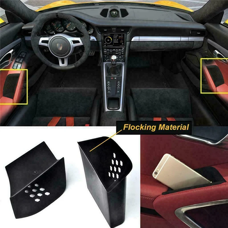 2Pcs Black Door Armrest Organizer Storage Box for Porsche 911 Boxster Cayman 2013-