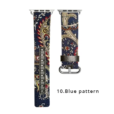 Blue pattern Мягкую хлопчатобумажную ткань и из натуральной кожи петлевой спортивный ремешок для смарт-часов apple watch 4 44/40 мм браслет ремешок для наручных часов iwatch серии 1/2/3, 42 мм, 38 мм - Цвет ремешка: Blue pattern