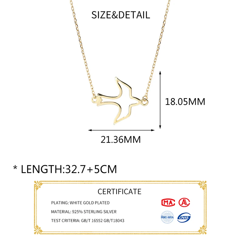 INZATT Real 925 Sterling Silver Minimalist Hollow Bird Pendant Necklace For Fashion Women Fine Jewelry Classic Accessories