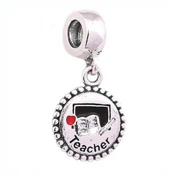 

New 925 Sterling Silver Bead Charm Black & Red Enamel Love Book & Teacher Pendant Beads Fit Bracelet Bangle Diy Jewelry