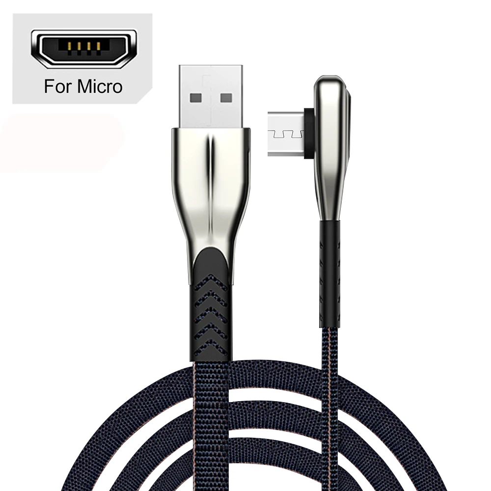 For Micro Blue Micro USB кабель 1 м 2 м 90 градусов быстрая зарядка type C кабель для зарядки данных для Xiaomi Redmi Note8 Android телефон Microusb type c кабель - Цвет: For Micro Blue