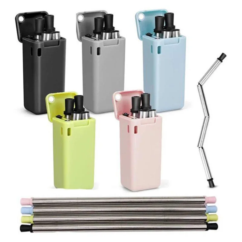 

Foldable Straw Metal Travel Portable Reusable Folding Straw Resistant Environmental Tableware Creative Foldable Outdoor Straws