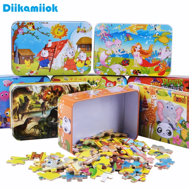 Hot 100 Pieces Wooden Puzzle Kids Cartoon Animal Dinosaur Jigsaw Puzzles Baby Educational Learning Toys for Children Boys Girls 1