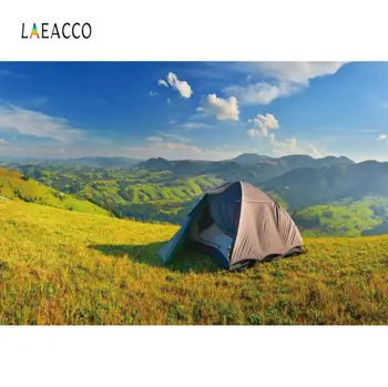 

Laeacco Blue Sky White Clouds Mountain Grassland Camping Tent Photography Backgrounds Photographic Backdrops For Photo Studio