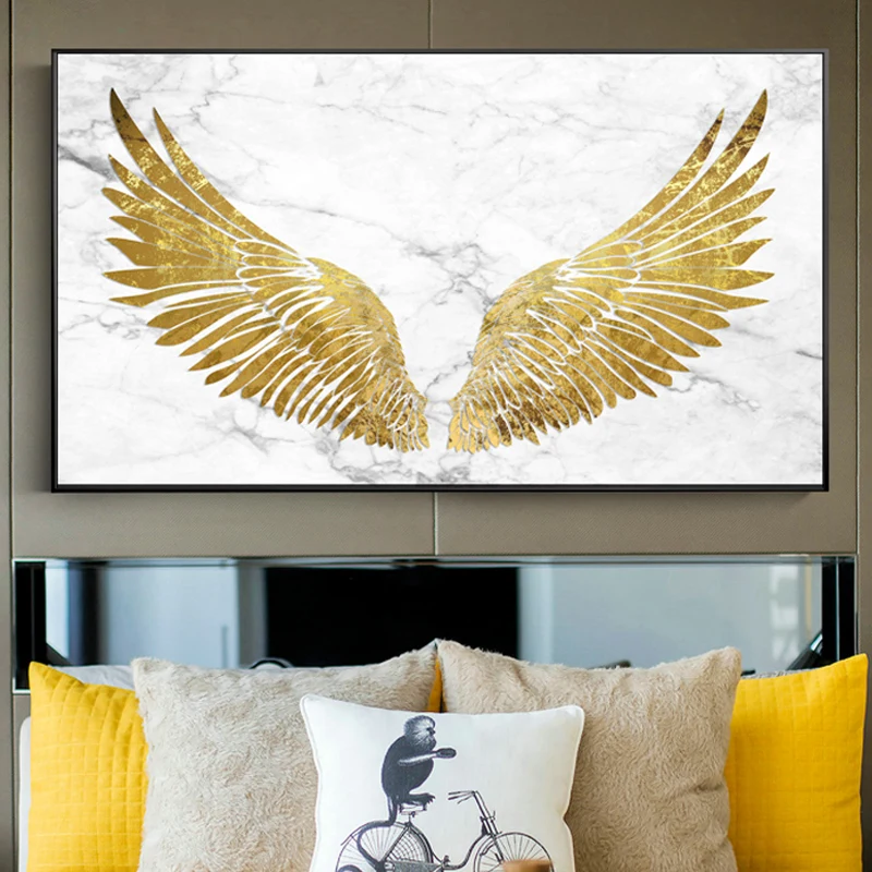 Абстрактные золотые крылья перо холст картины стены искусства спальни