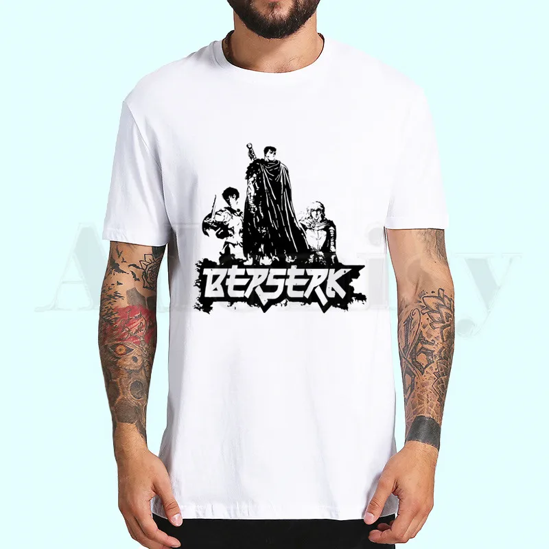 Berserk аниме, Новейшая модная мужская футболка, летняя модная футболка, Повседневная белая футболка с забавным рисунком, хип-хоп топы, футболки