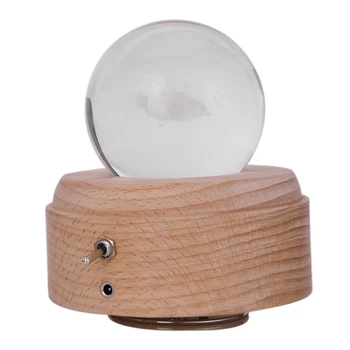 

New Moon Crystal Ball Night Light Wood Music Box Music Box Rotating Creative Birthday Gift Hand Mechanism Gift