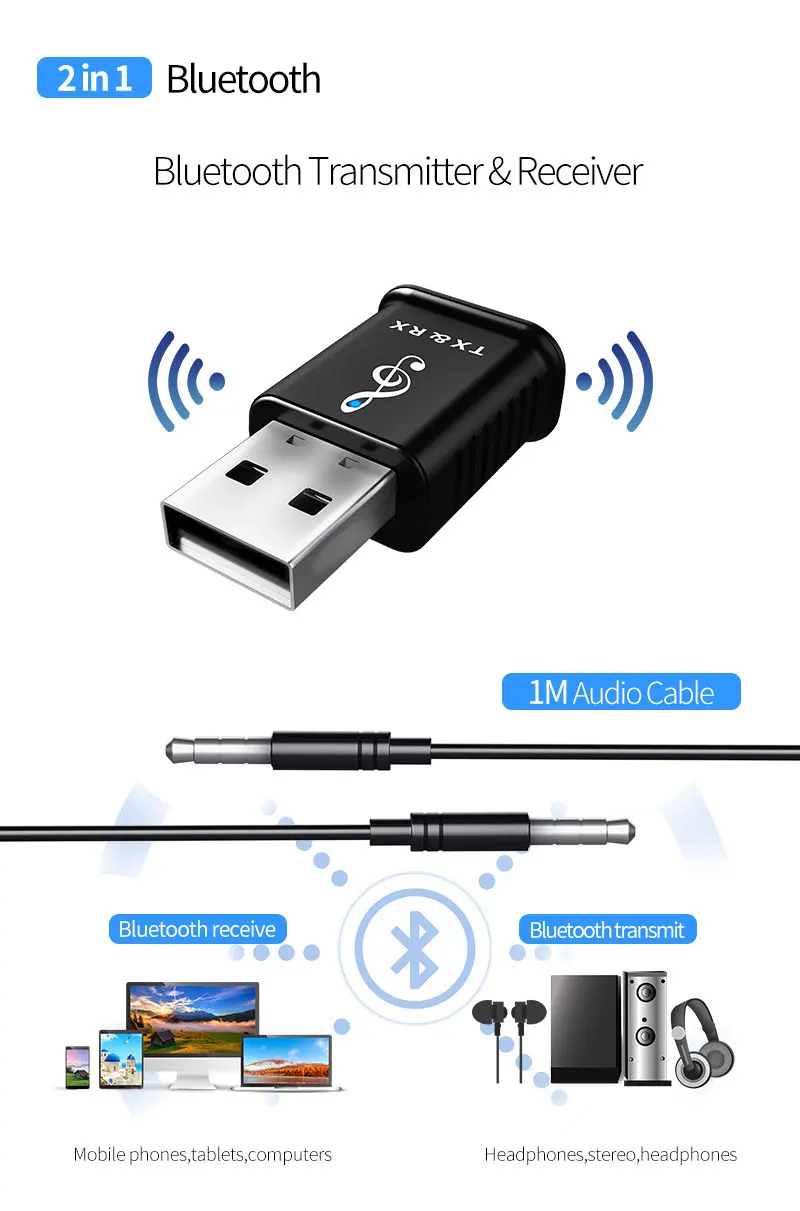 2в1 Bluetooth приемник передатчик мини стерео Bluetooth 5,0 AUX RCA USB 3,5 мм аудио беспроводной адаптер для ТВ ПК автомобильный комплект MP3 MP4