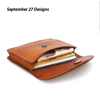 

Genuine leather vegetable tanned leather men's card holder vintage invisible button wallet passport cover business card holder