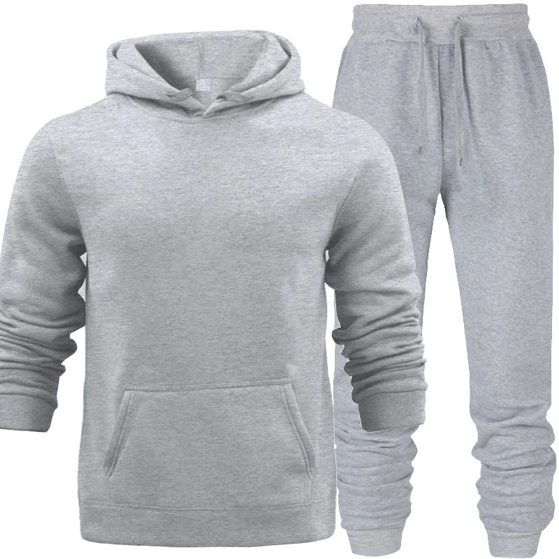 

mens hoodies set Solid Color Tracksuit Men Sportswear Sets Fleece Thick Hoodie+Pants Suit Casual Sweatshirts Sports Set hip hop