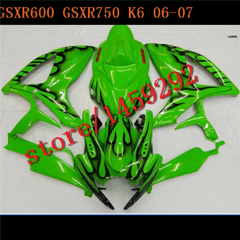 Обтекатель для SUZUK GSXR 600 750 06-07 GSX R600 R750 GSXR600 GSXR750 R K6 06 07 2006 2007 Зеленый Черный пламя |