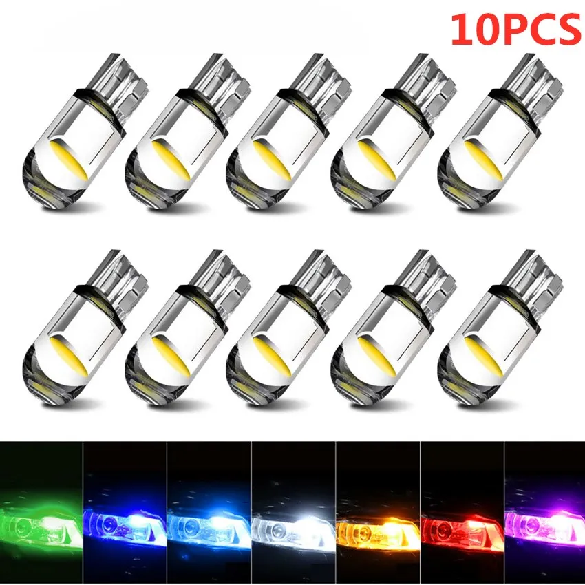 10PCS W5W Led T10 Car Light COB Glass 6000K White Auto Automobiles License Plate Lamp Dome Read DRL Bulb Style 12V Accessories