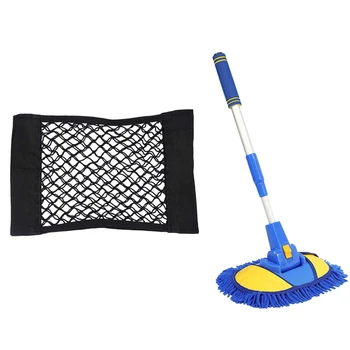 

1 Pcs Car Trunk Storage Bag Mesh Net Bag Car Trunk Side Net Bag & 1 Pcs Car Wash Brush Cleaning Mop Cleaning Brush Tool