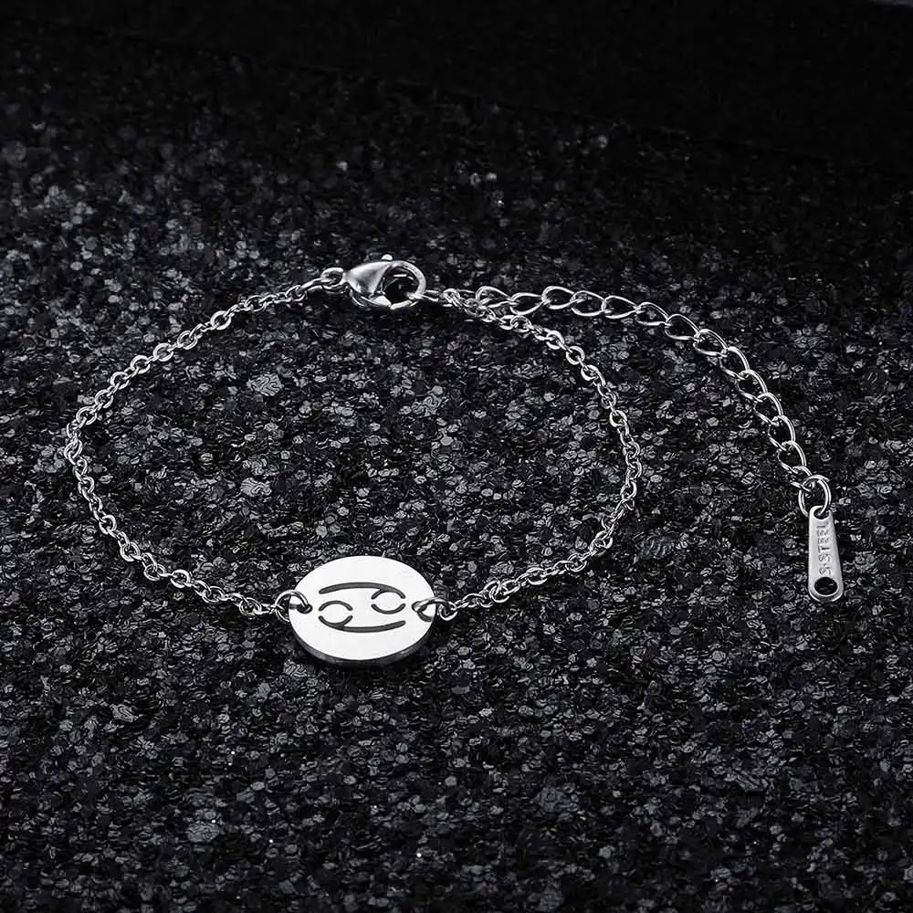12 Constellation Zodiac Charm Bracelet for Women Female Stainless Steel High Polish Charms Bracelets
