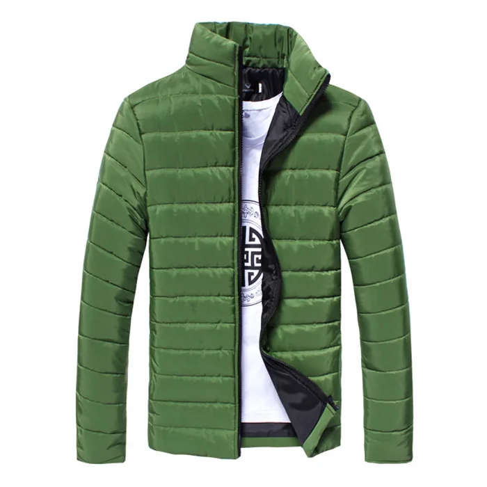 Новинка, модное повседневное осенне-зимнее пальто со стоячим воротником, мужское однотонное теплое хлопковое пальто, много цветов, M-5XL - Цвет: ArmyGreen