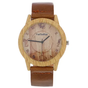 

Fashion Student Watches Wooden Rome Digital Creative Wristwatch Brown Leather Strap Watch Casual Female Clock Relogio Feminino