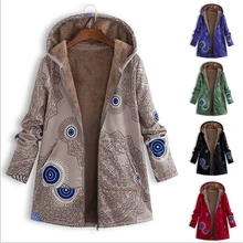 Женские зимние куртки, большие размеры, плюш, длинный рукав, осень, тонкие парки, 4XL, 5XL размера плюс, Осеннее длинное пальто с капюшоном, цветочный принт