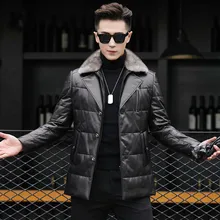 Мужская куртка из натуральной кожи, пальто из овчины, Воротник из натурального меха норки, теплое пуховое пальто для мужчин, Jaqueta Couro YZF89803 YY416