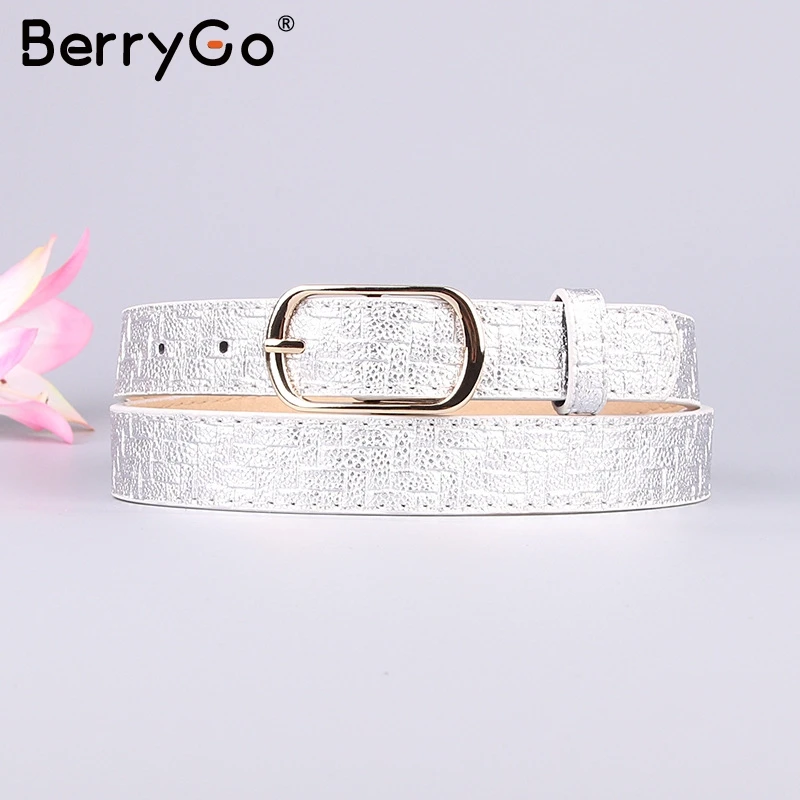 Серебристый BerryGo женское платье со змеиным узором джинсы кожаный пояс принт змеиной кожи женский пояс из искусственной кожи Золотая квадратная игла пояс на пряжке - Цвет: Серебристый
