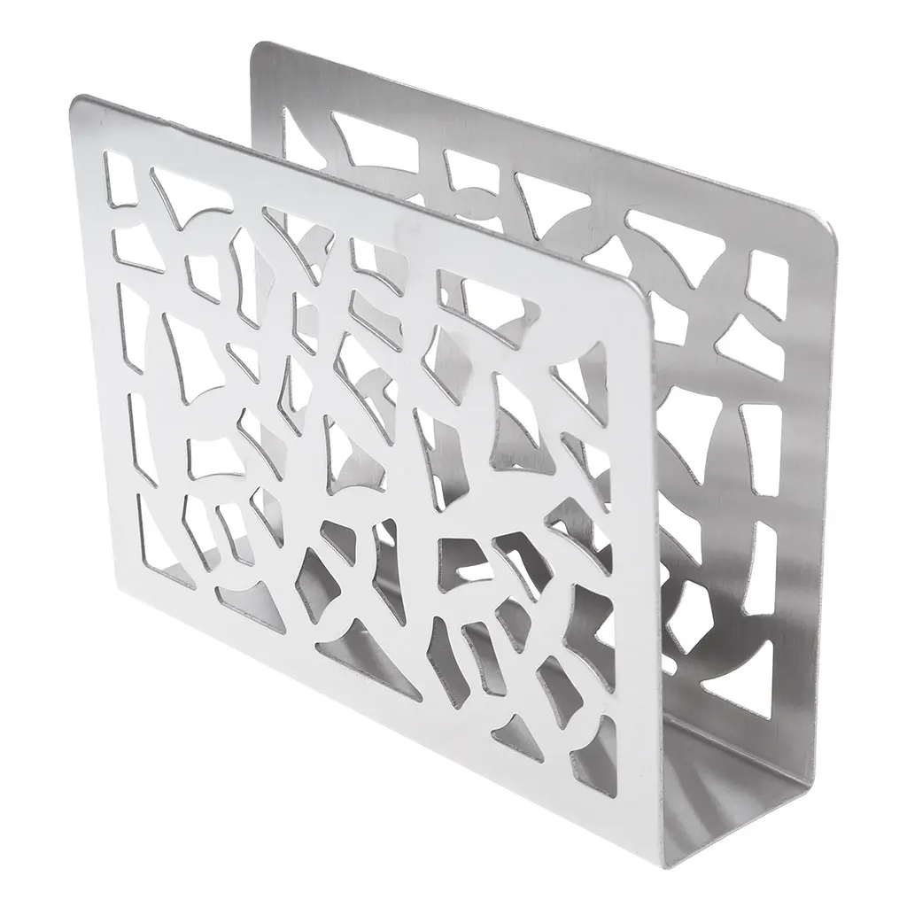 

Stainless Steel Napkin Rack Box Tissue Holder Cutlery Hollow Design Table Decor