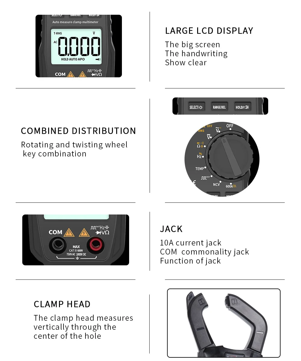 New DC AC Current 600A Digital Clamp Meter Multi-function multimeter Testr With Voltage resistance capacitor voltage detector